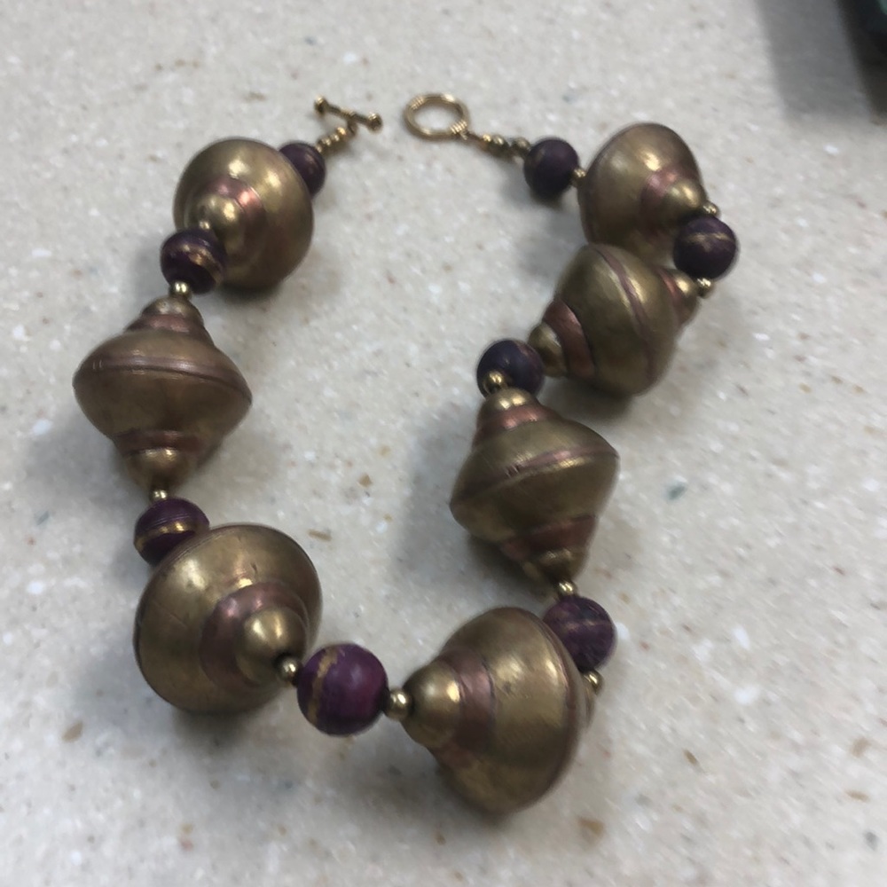 Gold and purple bead necklace